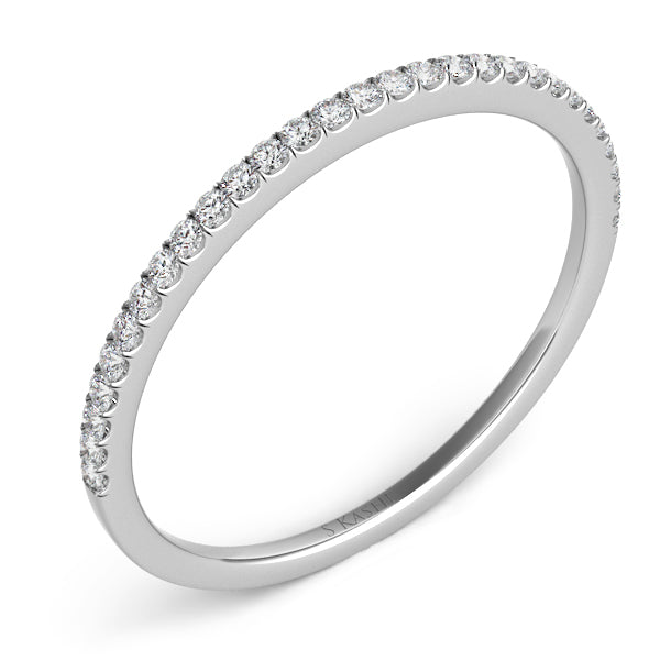 This Band is available in 14K White Gold. There are a total of 29 stones. There are Round with a total carat weight of 0.11 set in a Micro Prong setting.