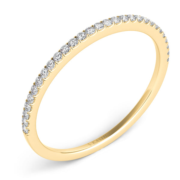 This Band is available in 14K Yellow Gold. There are a total of 29 stones. There are Round with a total carat weight of 0.11 set in a Micro Prong setting.