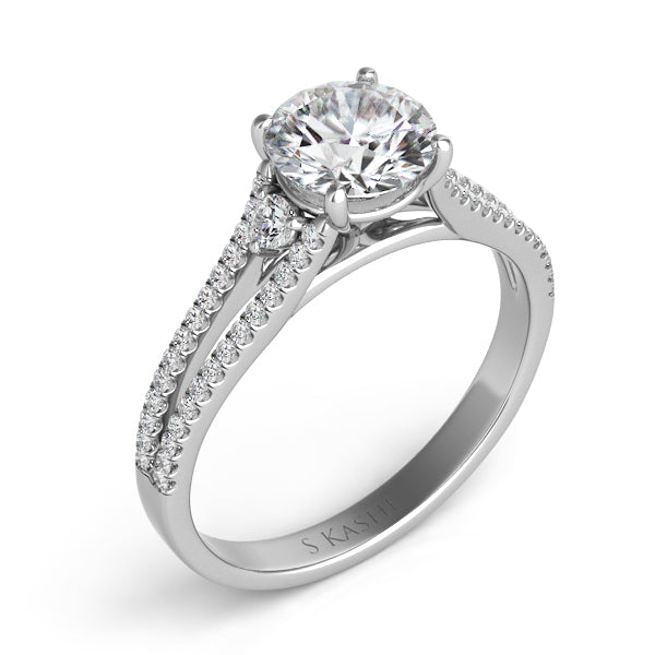 This Engagement Ring  is available in 14K White Gold. There are a total of 58 stones. There are Rounds with a total carat weight of 0.24 set in a Micro Prong|Prong Set setting.