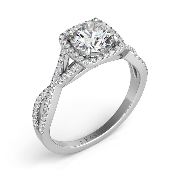 This Engagement Ring  is available in 14K White Gold. There are a total of 78 stones. There are Rounds with a total carat weight of 0.25 set in a Micro Prong setting.