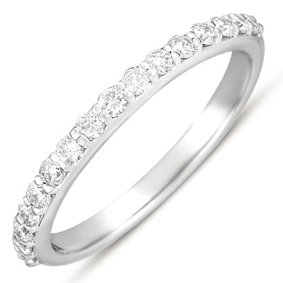 This Band is available in 14K White Gold. There are a total of 16 stones. There are Round with a total carat weight of 0.35 set in a Prong Set setting.