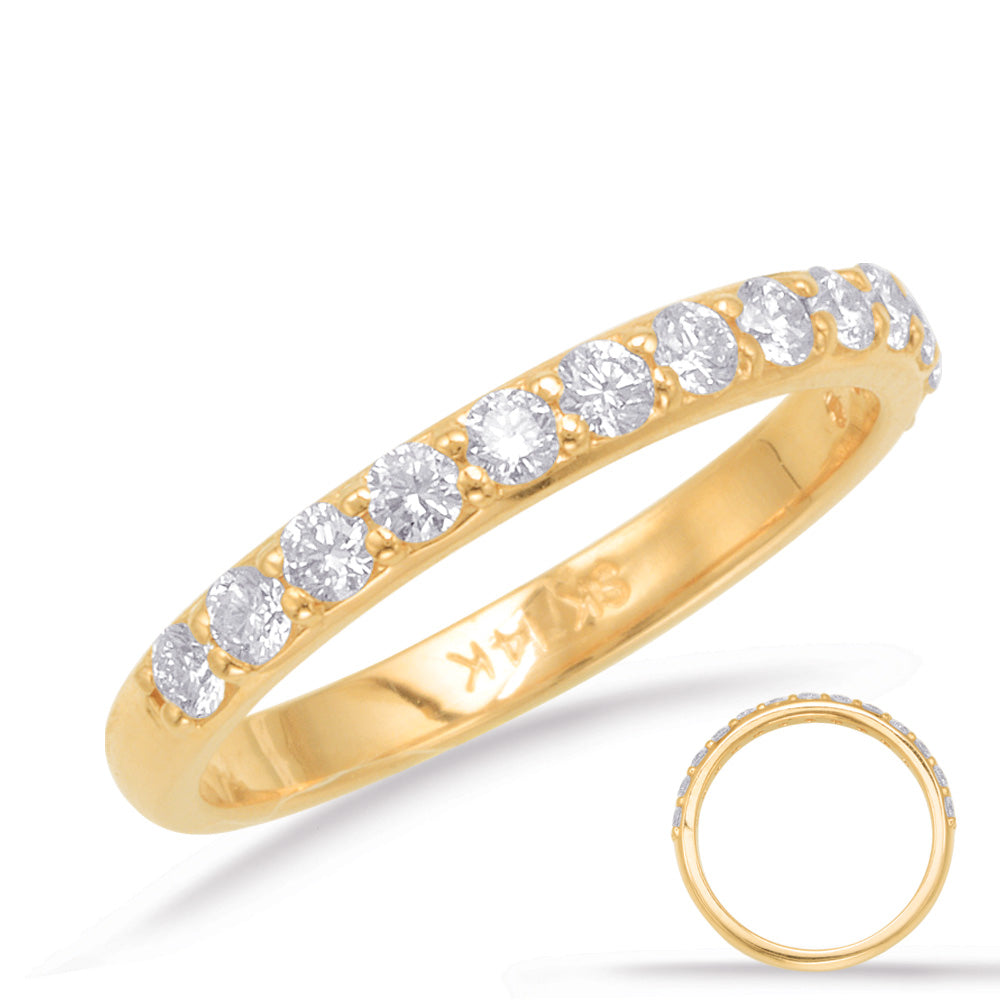This Band is available in 14K Yellow Gold. There are a total of 13 stones. There are Round with a total carat weight of 0.51 set in a Prong Set setting.