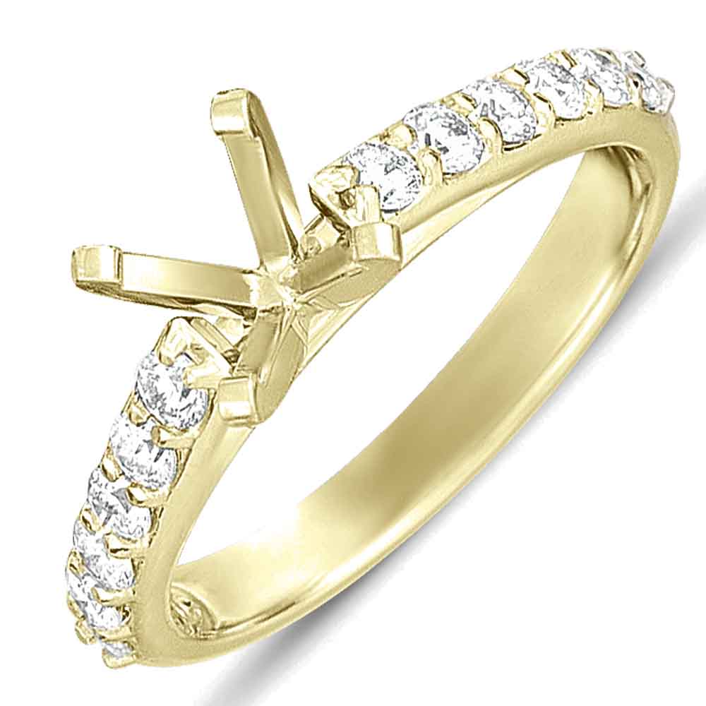 This Engagement Ring  is available in 14K Yellow Gold. There are a total of 12 stones. There are Rounds with a total carat weight of 0.47 set in a Prong Set setting.