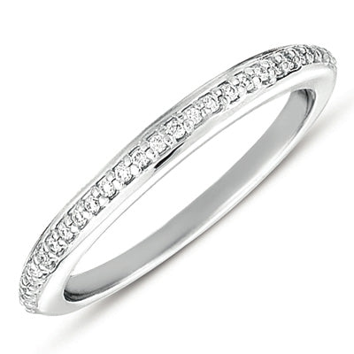 This Band is available in 14K White Gold. There are a total of 27 stones. There are Round with a total carat weight of 0.14 set in a  setting.