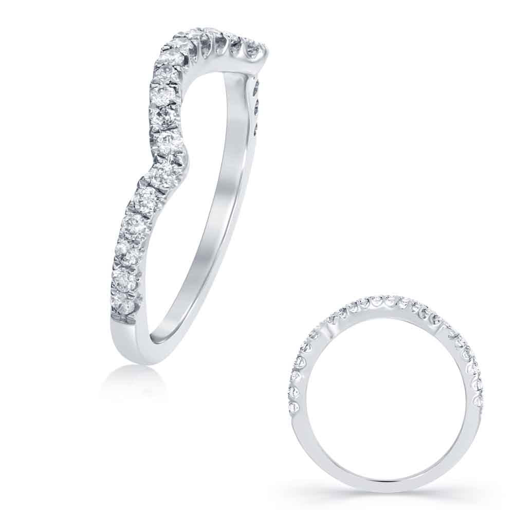 This Band is available in 14K White Gold. There are a total of 22 stones. There are Round with a total carat weight of 0.33 set in a  setting.