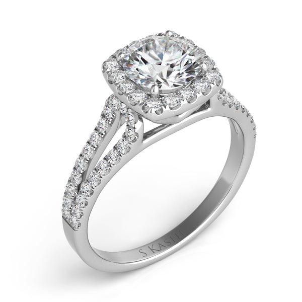 This Engagement Ring  is available in 14K White Gold. There are a total of 58 stones. There are Rounds with a total carat weight of 0.54 set in a  setting.