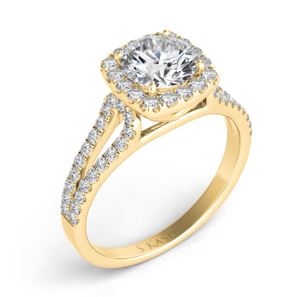 This Engagement Ring  is available in 14K Yellow Gold. There are a total of 58 stones. There are Rounds with a total carat weight of 0.54 set in a  setting.