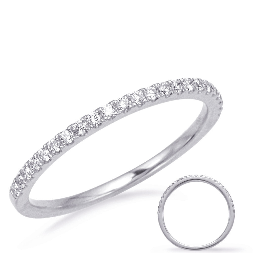 This Band is available in 14K White Gold. There are a total of 23 stones. There are Round with a total carat weight of 0.18 set in a Micro Prong setting.