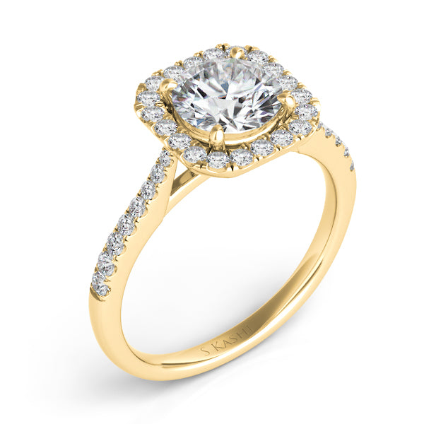 This Engagement Ring  is available in 14K Yellow Gold. There are a total of 36 stones. There are Rounds with a total carat weight of 0.35 set in a Micro Prong setting.