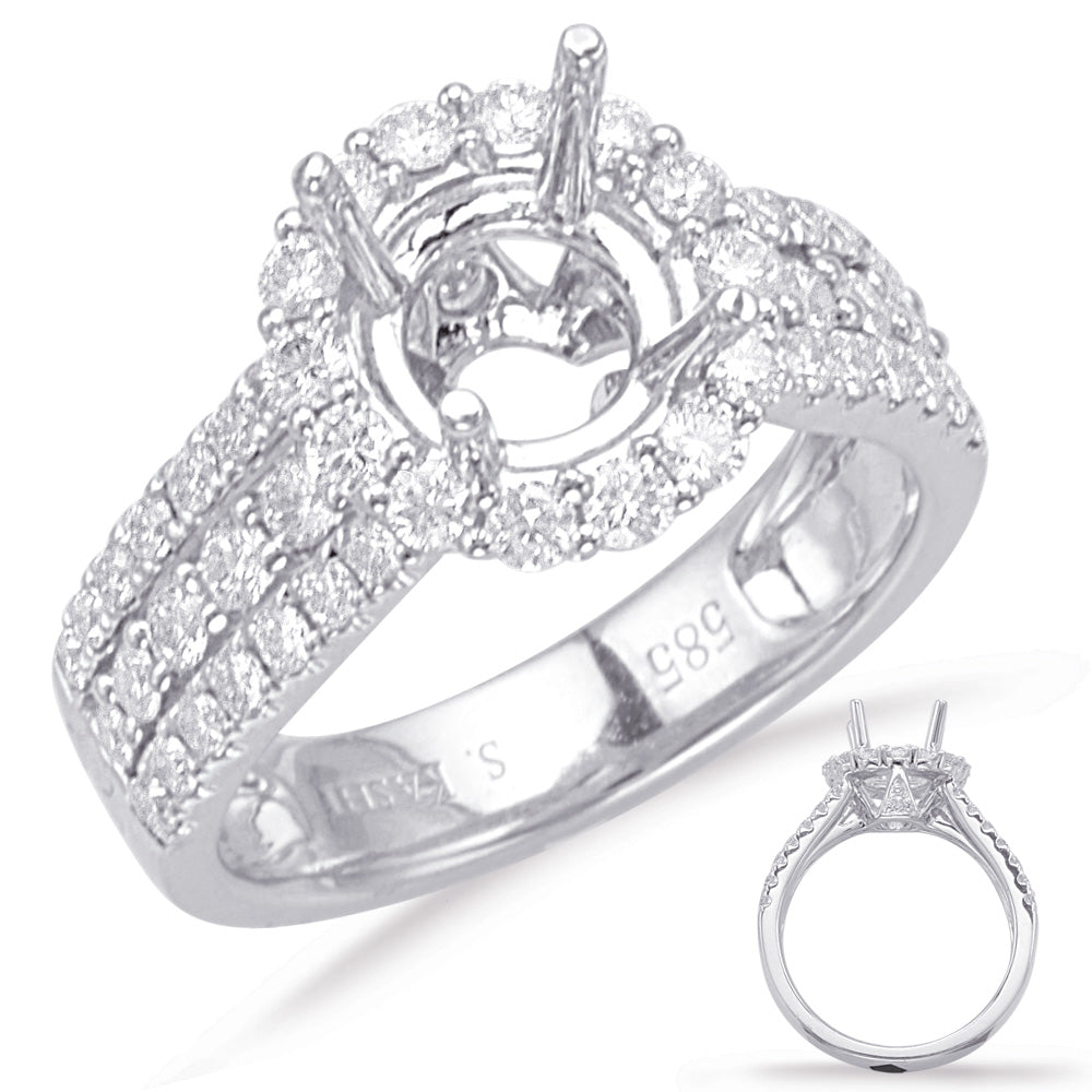 This Engagement Ring  is available in 14K White Gold. There are a total of 48 stones. There are Rounds with a total carat weight of 1.17 set in a Micro Prong|Prong Set|Shared Prongs setting.