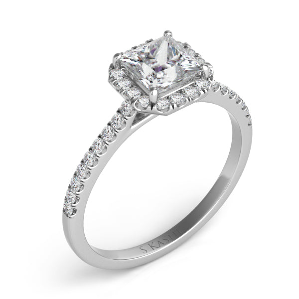 This Engagement Ring  is available in 14K White Gold. There are a total of 38 stones. There are Rounds with a total carat weight of 0.3 set in a Micro Prong setting.