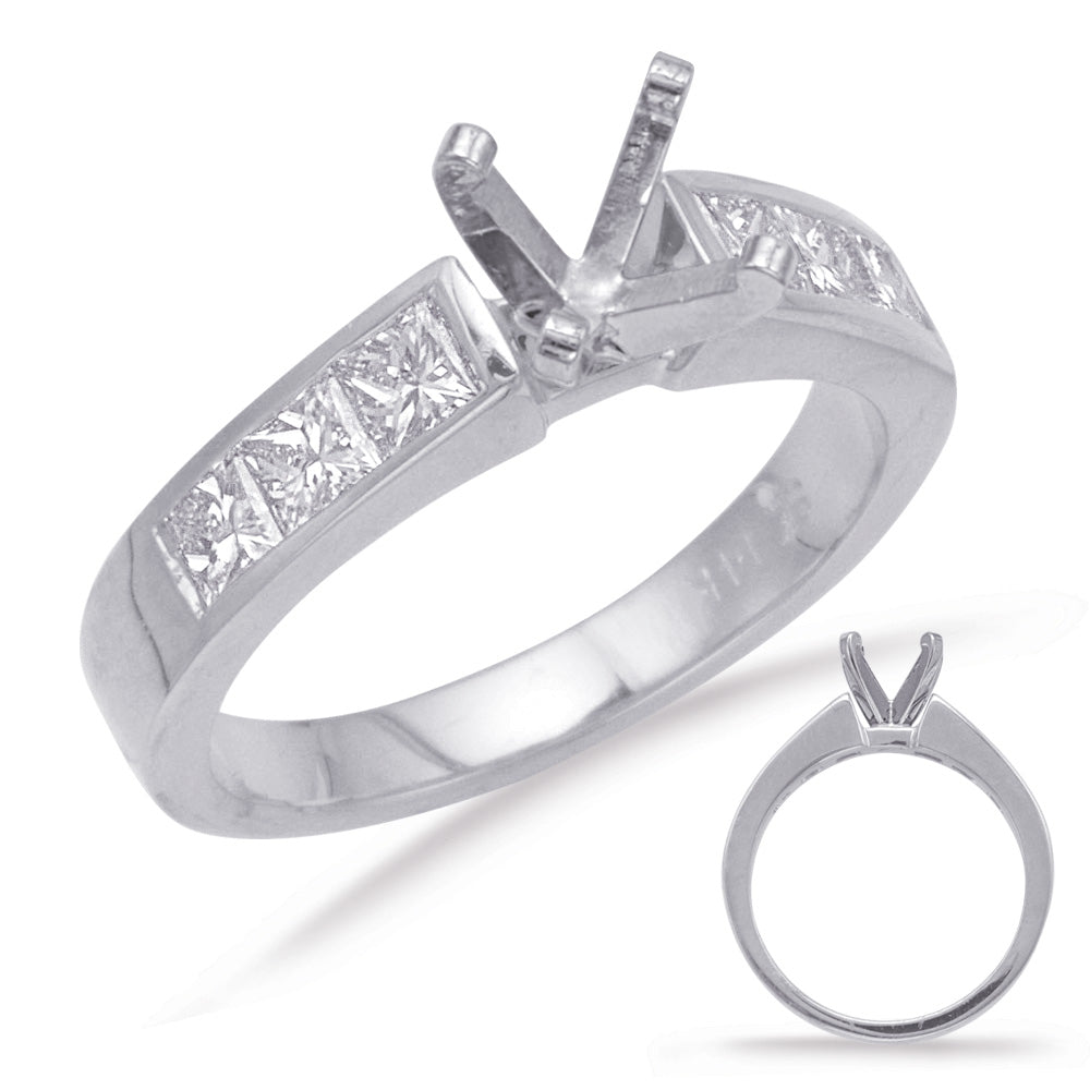 This Engagement Ring  is available in 14K White Gold. There are a total of 6 stones. There are Princess with a total carat weight of 0.82 set in a Channel Set setting.