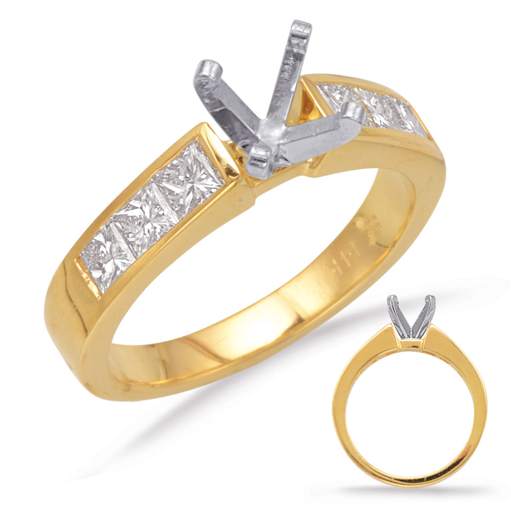 This Engagement Ring  is available in 14K Yellow Gold. There are a total of 6 stones. There are Princess with a total carat weight of 0.82 set in a Channel Set setting.