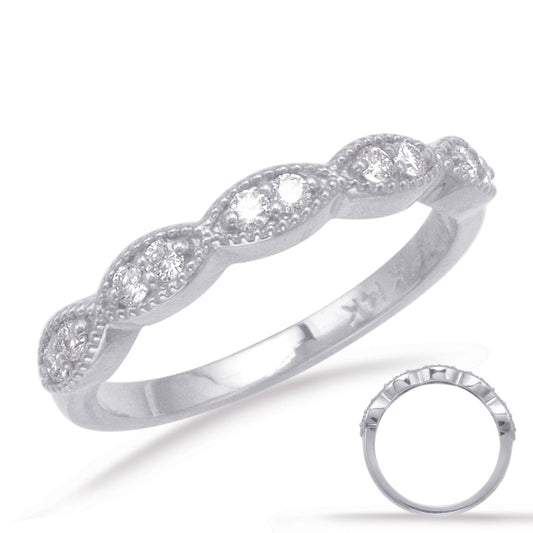 This Band is available in 14K White Gold. There are a total of 10 stones. There are Round with a total carat weight of 0.22 set in a Micro Prong setting.