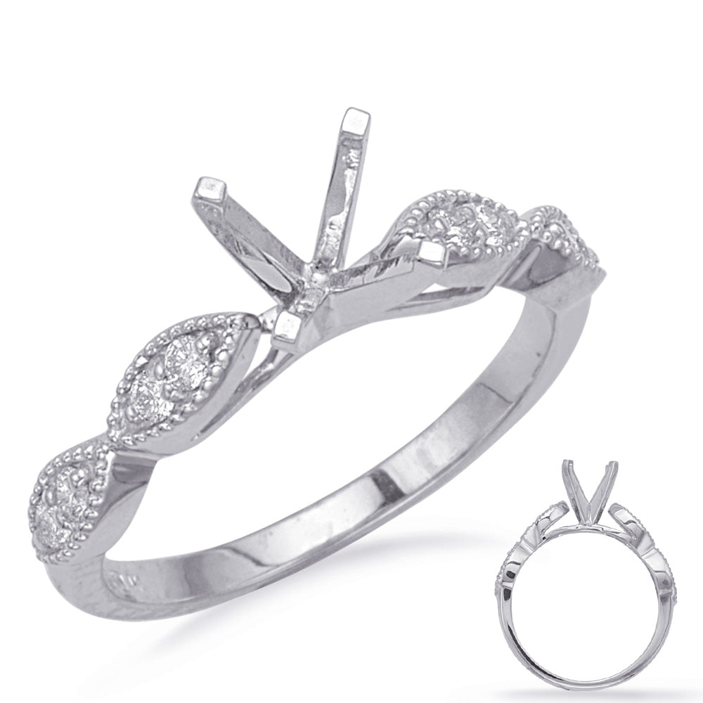 This Engagement Ring  is available in 14K White Gold. There are a total of 8 stones. There are Rounds with a total carat weight of 0.18 set in a Micro Prong setting.