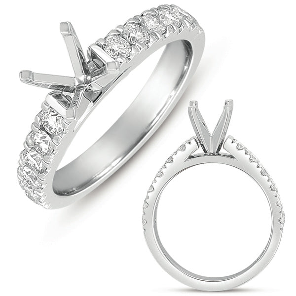 This Engagement Ring  is available in 14K White Gold. There are a total of 12 stones. There are Rounds with a total carat weight of 0.59 set in a Prong Set setting.