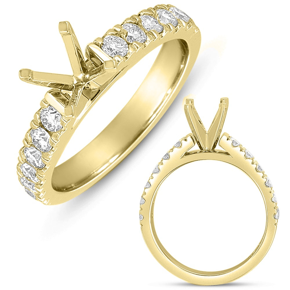 This Engagement Ring  is available in 14K Yellow Gold. There are a total of 12 stones. There are Rounds with a total carat weight of 0.59 set in a Prong Set setting.