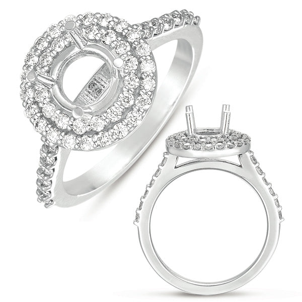 This Engagement Ring  is available in 14K White Gold. There are a total of 49 stones. There are Rounds with a total carat weight of 0.58 set in a Prong Set setting.
