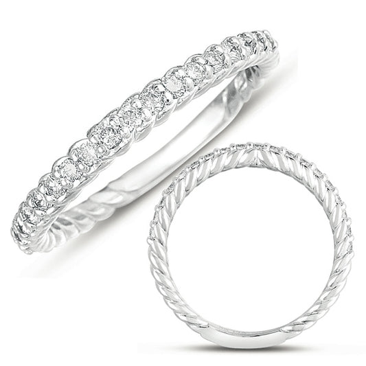 This Band is available in 14K White Gold. There are a total of 19 stones. There are Round with a total carat weight of 0.28 set in a  setting.