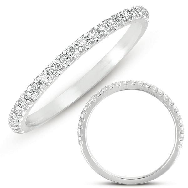This Band is available in 14K White Gold. There are a total of 25 stones. There are Round with a total carat weight of 0.2 set in a Micro Prong setting.