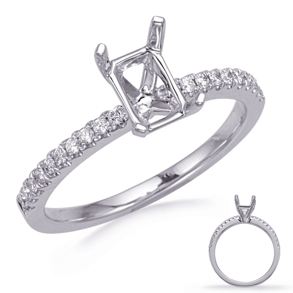 This Engagement Ring  is available in 14K White Gold. There are a total of 20 stones. There are Rounds with a total carat weight of 0.18 set in a Micro Pave setting.