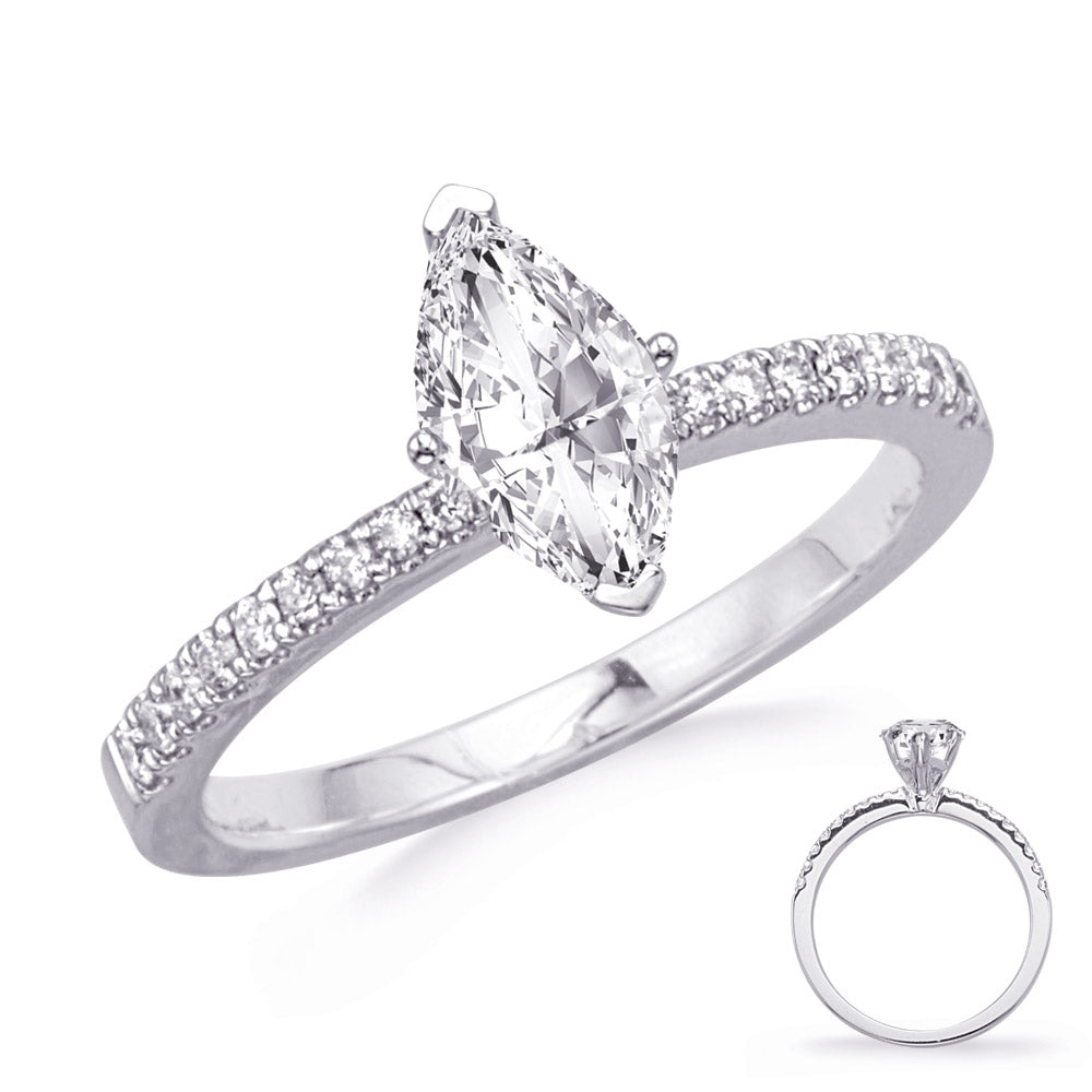 This Engagement Ring  is available in 14K White Gold. There are a total of 16 stones. There are Rounds with a total carat weight of 0.19 set in a Micro Prong setting.
