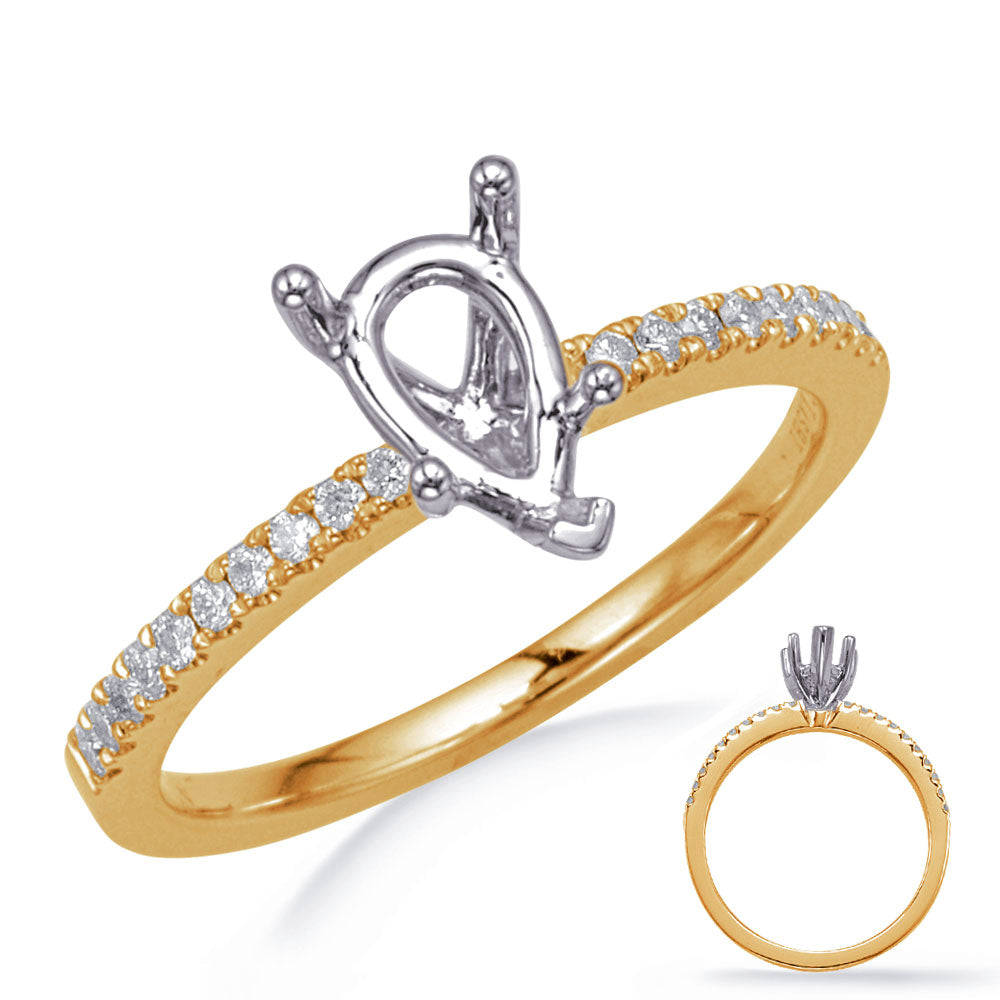 This Engagement Ring  is available in 14K Yellow & White Gold. There are a total of 20 stones. There are Rounds with a total carat weight of 0.16 set in a Micro Prong setting.