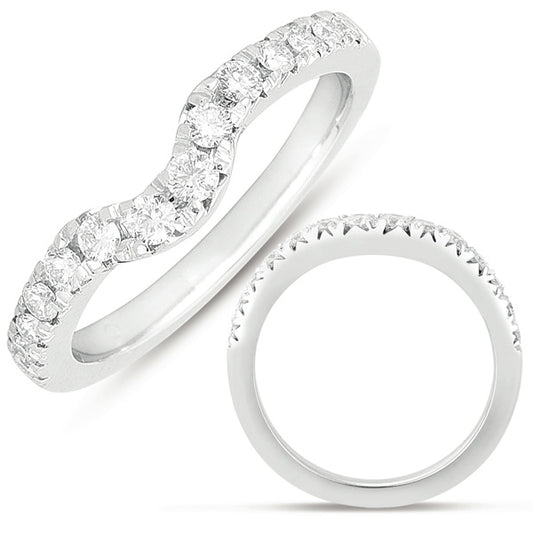 This Band is available in 14K White Gold. There are a total of 14 stones. There are Round with a total carat weight of 0.37 set in a  setting.
