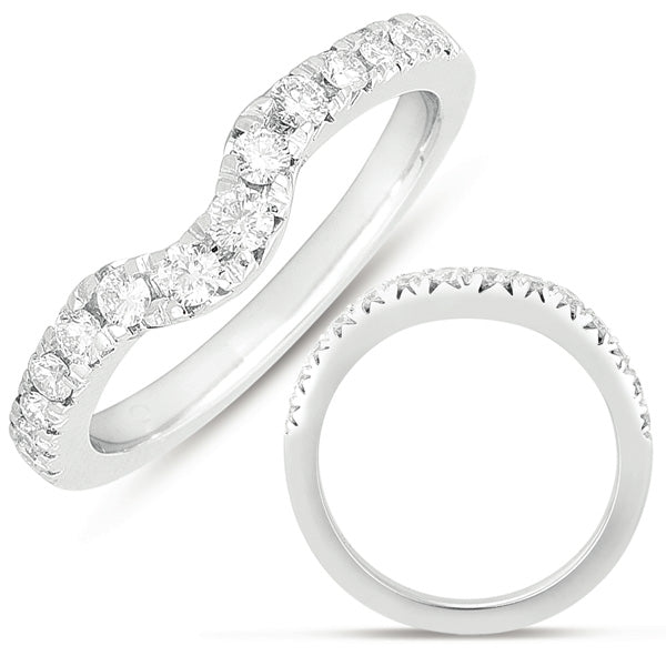 This Band is available in 14K White Gold. There are a total of 14 stones. There are Round with a total carat weight of 0.37 set in a  setting.