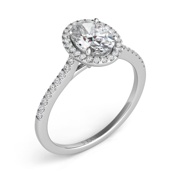This Engagement Ring  is available in 14K White Gold. There are a total of 44 stones. There are Rounds with a total carat weight of 0.3 set in a Micro Prong setting.