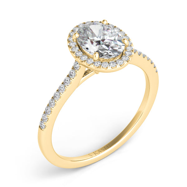 This Engagement Ring  is available in 14K Yellow Gold. There are a total of 44 stones. There are Rounds with a total carat weight of 0.3 set in a Micro Prong setting.