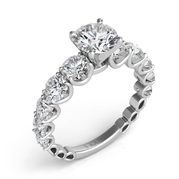 This Engagement Ring  is available in 14K White Gold. There are a total of 10 stones. There are Rounds with a total carat weight of 2.02 set in a Prong Set setting.