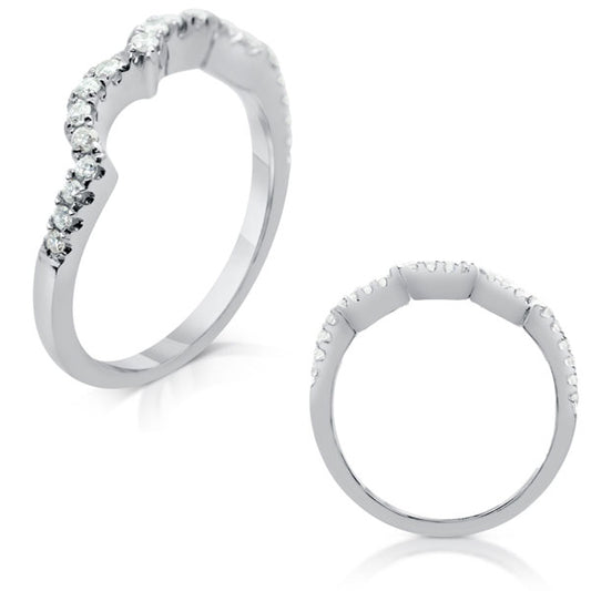 This Band is available in 14K White Gold. There are a total of 22 stones. There are Round with a total carat weight of 0.23 set in a Micro Prong setting.