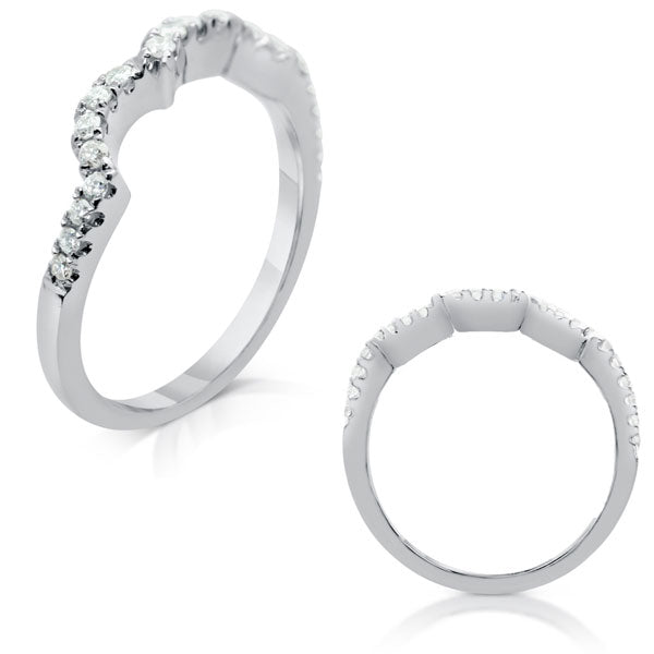 This Band is available in 14K White Gold. There are a total of 22 stones. There are Round with a total carat weight of 0.23 set in a Micro Prong setting.