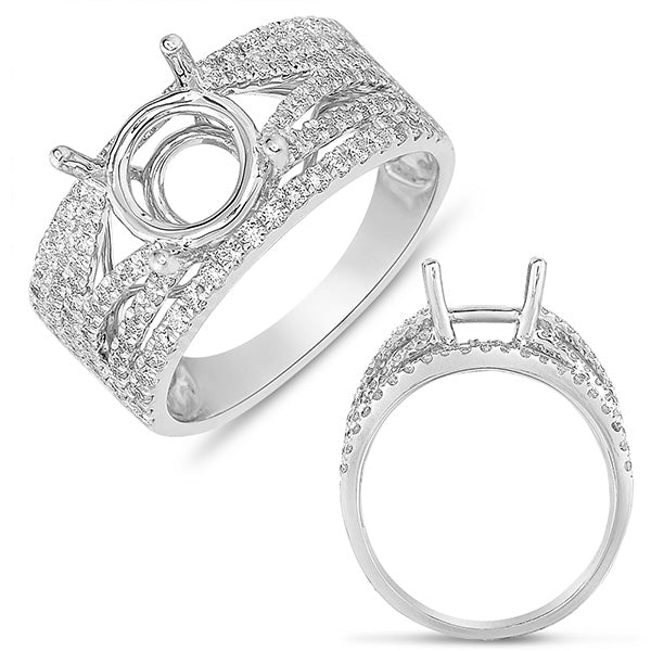 This Engagement Ring  is available in 14K White Gold. There are a total of 130 stones. There are Rounds with a total carat weight of 1 set in a Micro Prong setting.