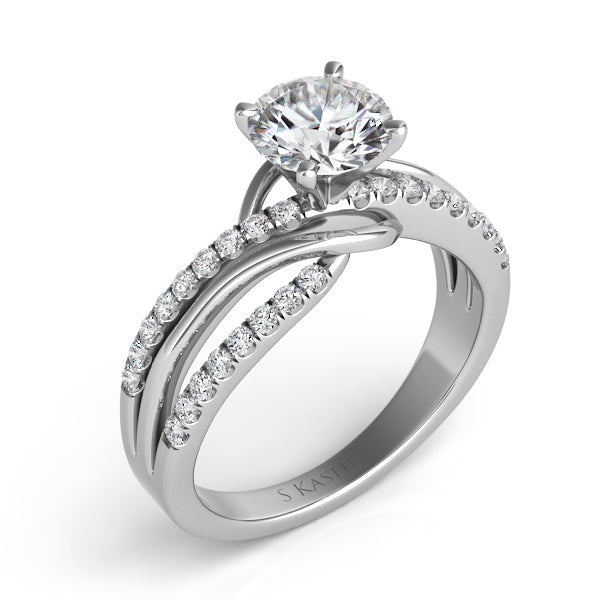 This Engagement Ring  is available in 14K White Gold. There are a total of 34 stones. There are Rounds with a total carat weight of 0.32 set in a Micro Prong setting.
