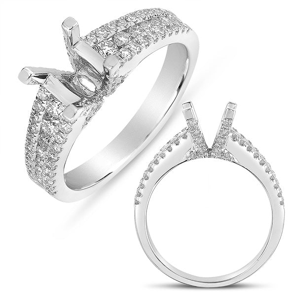 This Engagement Ring  is available in 14K White Gold. There are a total of 76 stones. There are Rounds with a total carat weight of 0.76 set in a Channel Set|Micro Prong setting.