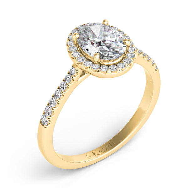 This Engagement Ring  is available in 14K Yellow Gold. There are a total of 40 stones. There are Rounds with a total carat weight of 0.3 set in a Micro Prong setting.