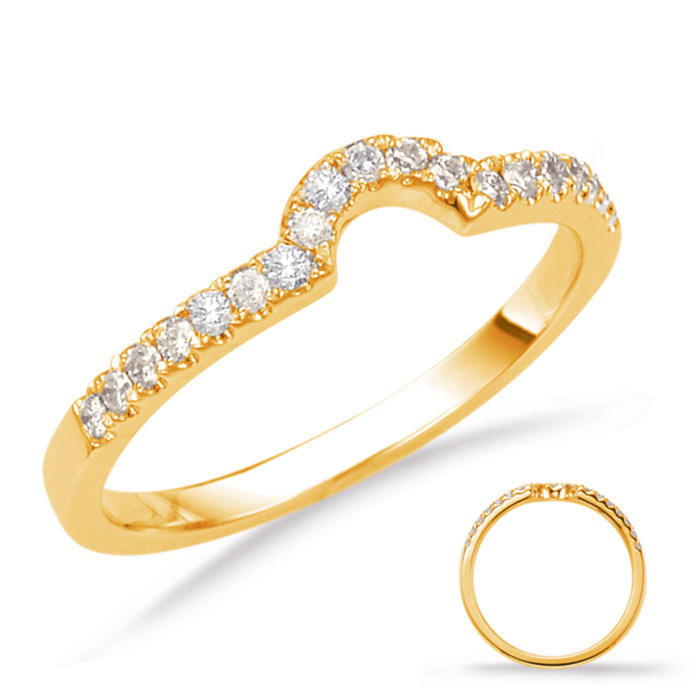 This Band is available in 14K Yellow Gold. There are a total of 19 stones. There are Round with a total carat weight of 0.18 set in a Micro Prong setting.