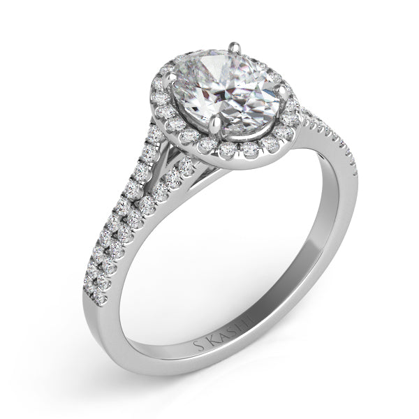 This Engagement Ring  is available in 14K White Gold. There are a total of 60 stones. There are Rounds with a total carat weight of 0.38 set in a Micro Prong setting.