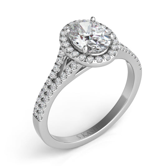 This Engagement Ring  is available in 14K White Gold. There are a total of 60 stones. There are Rounds with a total carat weight of 0.38 set in a Micro Prong setting.