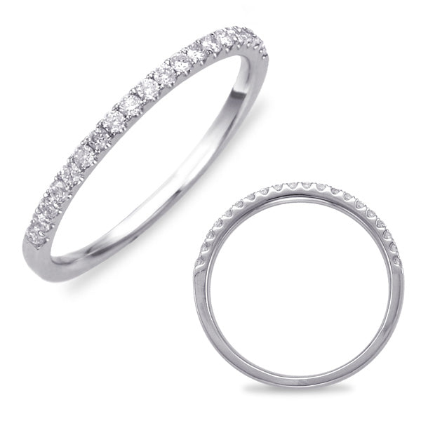 This Band is available in 14K White Gold. There are a total of 20 stones. There are Round with a total carat weight of 0.2 set in a Micro Prong setting.