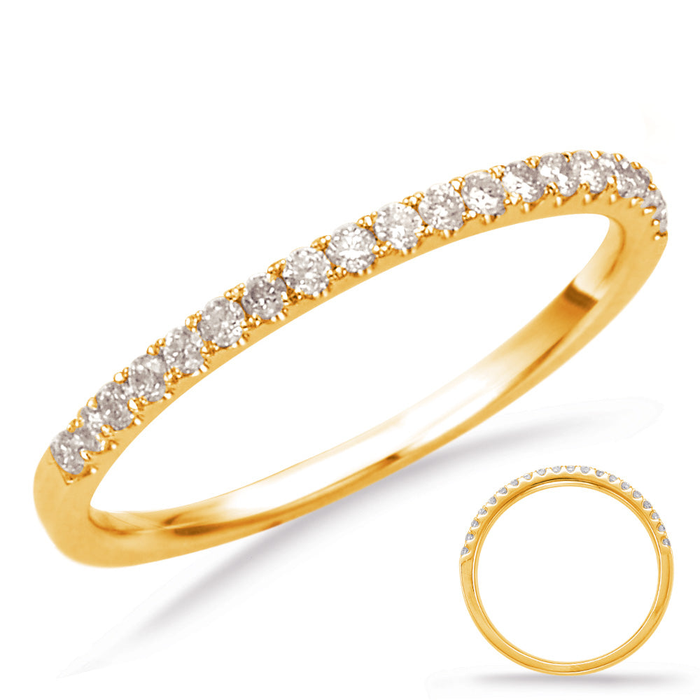 This Band is available in 14K Yellow Gold. There are a total of 20 stones. There are Round with a total carat weight of 0.2 set in a  setting.