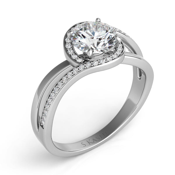 This Engagement Ring  is available in 14K White Gold. There are a total of 40 stones. There are Rounds with a total carat weight of 0.27 set in a Micro Pave setting.