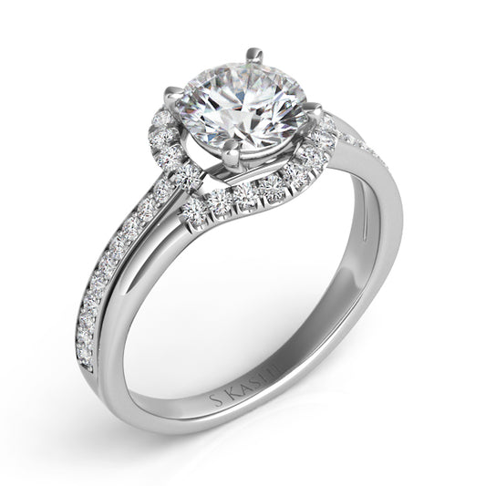 This Engagement Ring  is available in 14K White Gold. There are a total of 40 stones. There are Rounds with a total carat weight of 0.32 set in a Micro Pave|Micro Prong setting.