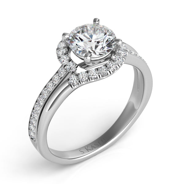This Engagement Ring  is available in 14K White Gold. There are a total of 40 stones. There are Rounds with a total carat weight of 0.32 set in a Micro Pave|Micro Prong setting.