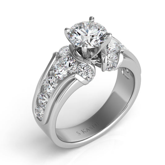 This Engagement Ring  is available in 14K White Gold. There are a total of 16 stones. There are Rounds with a total carat weight of 1.29 set in a Channel Set setting.