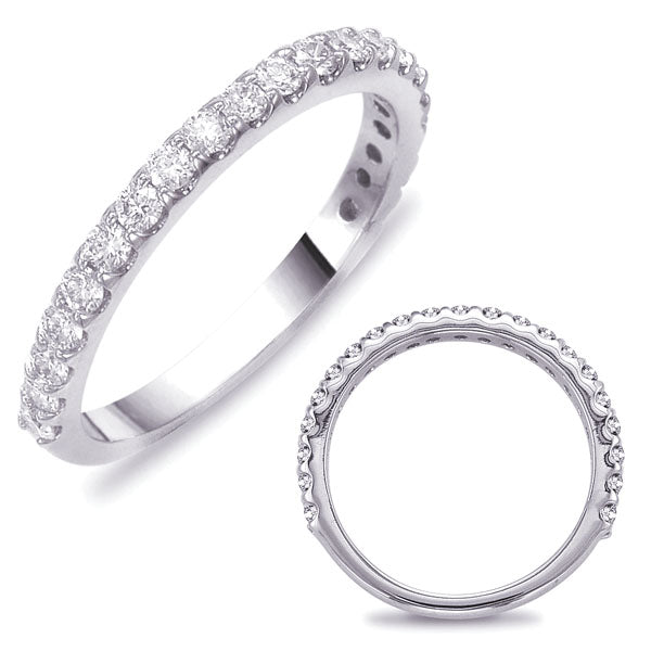 This Band is available in 14K White Gold. There are a total of 21 stones. There are Round with a total carat weight of 0.53 set in a Prong Set setting.