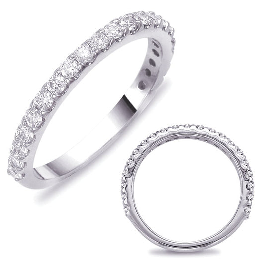 This Band is available in 14K White Gold. There are a total of 21 stones. There are Round with a total carat weight of 0.53 set in a Prong Set setting.