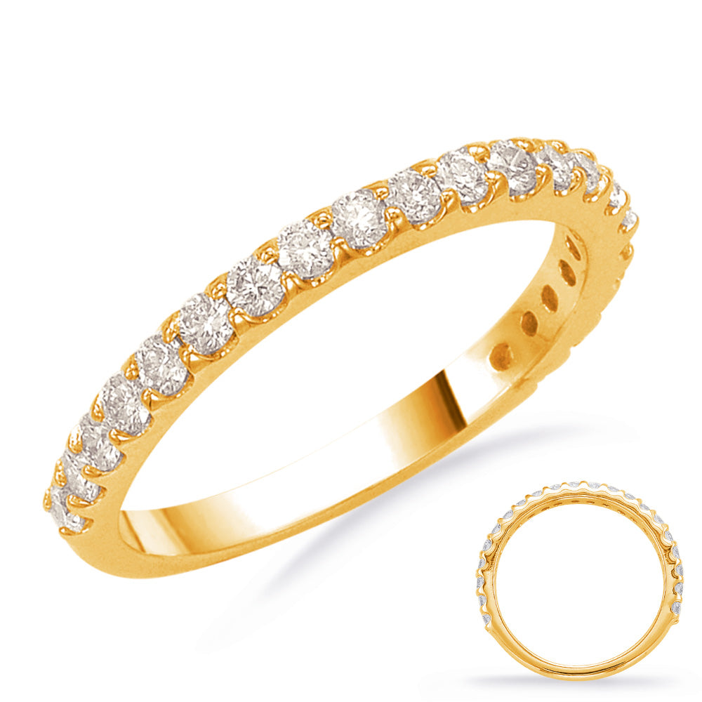 This Band is available in 14K Yellow Gold. There are a total of 21 stones. There are Round with a total carat weight of 0.53 set in a Prong Set setting.